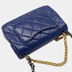 Pre Owned Chanel Navy Blue Leather Coin Chain Flap Bag