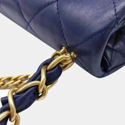 Pre Owned Chanel Navy Blue Leather Coin Chain Flap Bag