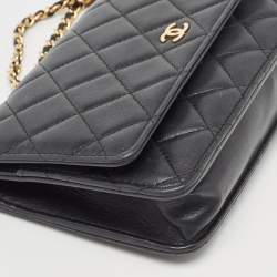 Chanel Black Quilted Leather Classic Wallet on Chain