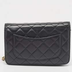 Chanel Black Quilted Leather Classic Wallet on Chain