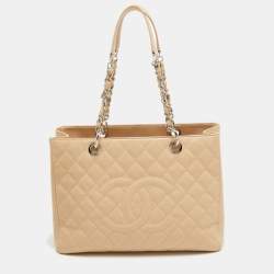 Pre Owned Chanel Beige Quilted Caviar Leather GST Shopper Tote