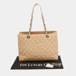Pre Owned Chanel Beige Quilted Caviar Leather GST Shopper Tote