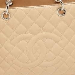 Pre Owned Chanel Beige Quilted Caviar Leather GST Shopper Tote