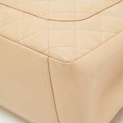 Pre Owned Chanel Beige Quilted Caviar Leather GST Shopper Tote