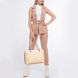 Pre Owned Chanel Beige Quilted Caviar Leather GST Shopper Tote