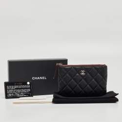 Pre Owned Chanel Black Quilted Caviar Leather Mini O-Case Zip Pouch