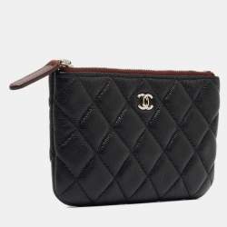 Pre Owned Chanel Black Quilted Caviar Leather Mini O-Case Zip Pouch