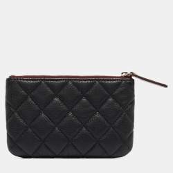 Pre Owned Chanel Black Quilted Caviar Leather Mini O-Case Zip Pouch
