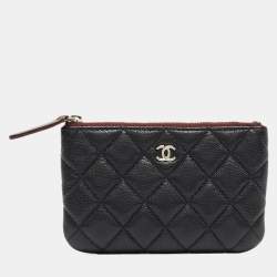 Pre Owned Chanel Black Quilted Caviar Leather Mini O-Case Zip Pouch