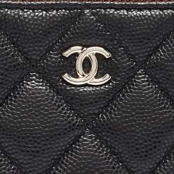Pre Owned Chanel Black Quilted Caviar Leather Mini O-Case Zip Pouch