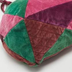 Pre Owned Chanel Multicolor Quilted Suede Patchwork Drawstring Bucket Bag