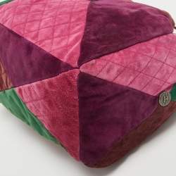 Pre Owned Chanel Multicolor Quilted Suede Patchwork Drawstring Bucket Bag