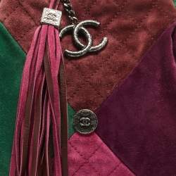 Pre Owned Chanel Multicolor Quilted Suede Patchwork Drawstring Bucket Bag