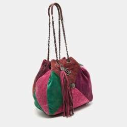 Pre Owned Chanel Multicolor Quilted Suede Patchwork Drawstring Bucket Bag