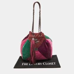 Pre Owned Chanel Multicolor Quilted Suede Patchwork Drawstring Bucket Bag