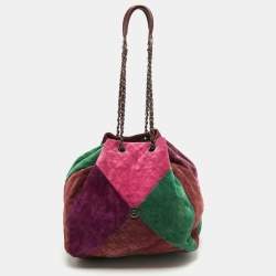 Pre Owned Chanel Multicolor Quilted Suede Patchwork Drawstring Bucket Bag