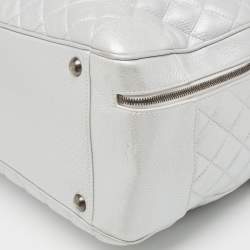 Pre Owned Chanel Metallic Grey Quilted Leather Airlines Round Trip Bowler Bag