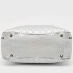 Pre Owned Chanel Metallic Grey Quilted Leather Airlines Round Trip Bowler Bag