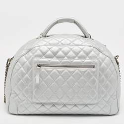 Pre Owned Chanel Metallic Grey Quilted Leather Airlines Round Trip Bowler Bag