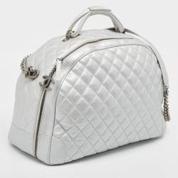 Pre Owned Chanel Metallic Grey Quilted Leather Airlines Round Trip Bowler Bag