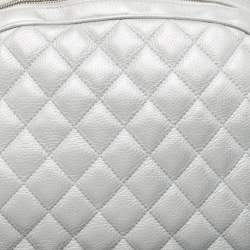 Pre Owned Chanel Metallic Grey Quilted Leather Airlines Round Trip Bowler Bag