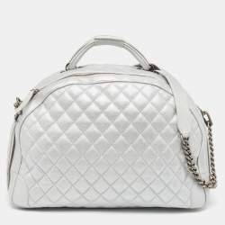 Pre Owned Chanel Metallic Grey Quilted Leather Airlines Round Trip Bowler Bag
