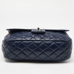 Pre Owned Chanel Blue Quilted Aged Leather Flap Shoulder Bag