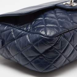 Pre Owned Chanel Blue Quilted Aged Leather Flap Shoulder Bag
