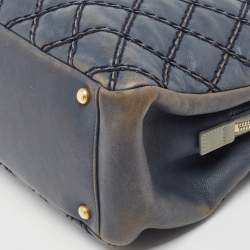 Pre Owned Chanel Blue Quilted Wild Stitched Leather Chain Tote