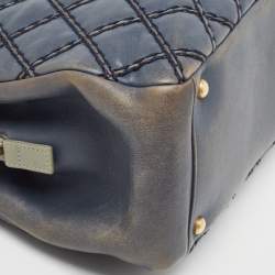 Pre Owned Chanel Blue Quilted Wild Stitched Leather Chain Tote