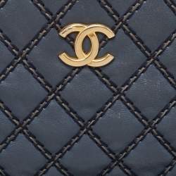Pre Owned Chanel Blue Quilted Wild Stitched Leather Chain Tote