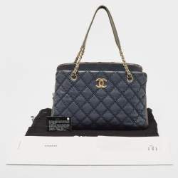 Pre Owned Chanel Blue Quilted Wild Stitched Leather Chain Tote