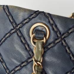 Pre Owned Chanel Blue Quilted Wild Stitched Leather Chain Tote