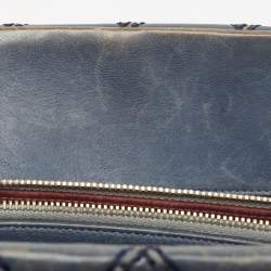Pre Owned Chanel Blue Quilted Wild Stitched Leather Chain Tote