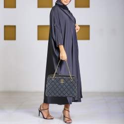 Pre Owned Chanel Blue Quilted Wild Stitched Leather Chain Tote