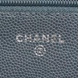 Pre Owned Chanel Ash Blue Quilted Caviar Leather Classic Wallet on Chain