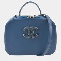 Chanel Blue Calfskin and Quilted Goatskin Small Coco Curve Vanity Case 