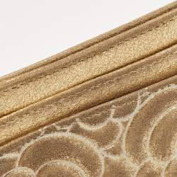 Chanel Gold Suede Camellia Embossed Classic Card Holder