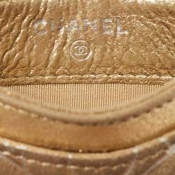 Chanel Gold Suede Camellia Embossed Classic Card Holder