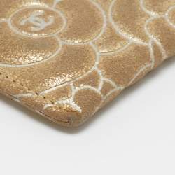 Chanel Gold Suede Camellia Embossed Classic Card Holder