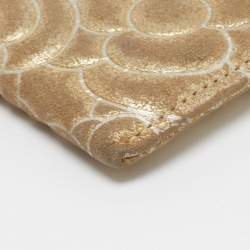 Chanel Gold Suede Camellia Embossed Classic Card Holder