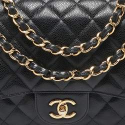 Pre Owned Chanel Black Quilted Caviar Leather Jumbo Classic Double Flap Bag