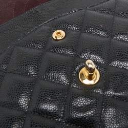 Pre Owned Chanel Black Quilted Caviar Leather Jumbo Classic Double Flap Bag