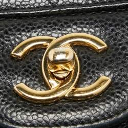 Pre Owned Chanel Black Quilted Caviar Leather Jumbo Classic Double Flap Bag