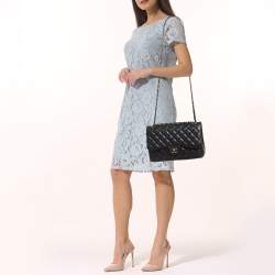 Pre Owned Chanel Black Quilted Caviar Leather Jumbo Classic Double Flap Bag