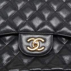 Pre Owned Chanel Black Quilted Caviar Leather Jumbo Classic Double Flap Bag