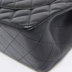 Pre Owned Chanel Black Quilted Caviar Leather Jumbo Classic Double Flap Bag