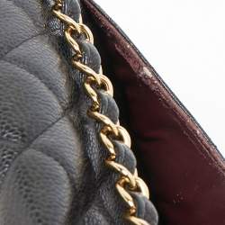 Pre Owned Chanel Black Quilted Caviar Leather Jumbo Classic Double Flap Bag