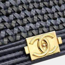 Chanel Blue/Gold Woven Leather New Boy Wallet On Chain
