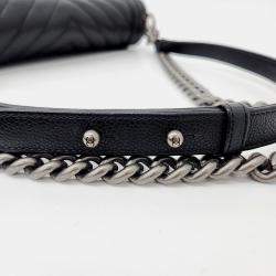 Pre Owned Chanel Black Caviar Chevron Boy Medium Bag